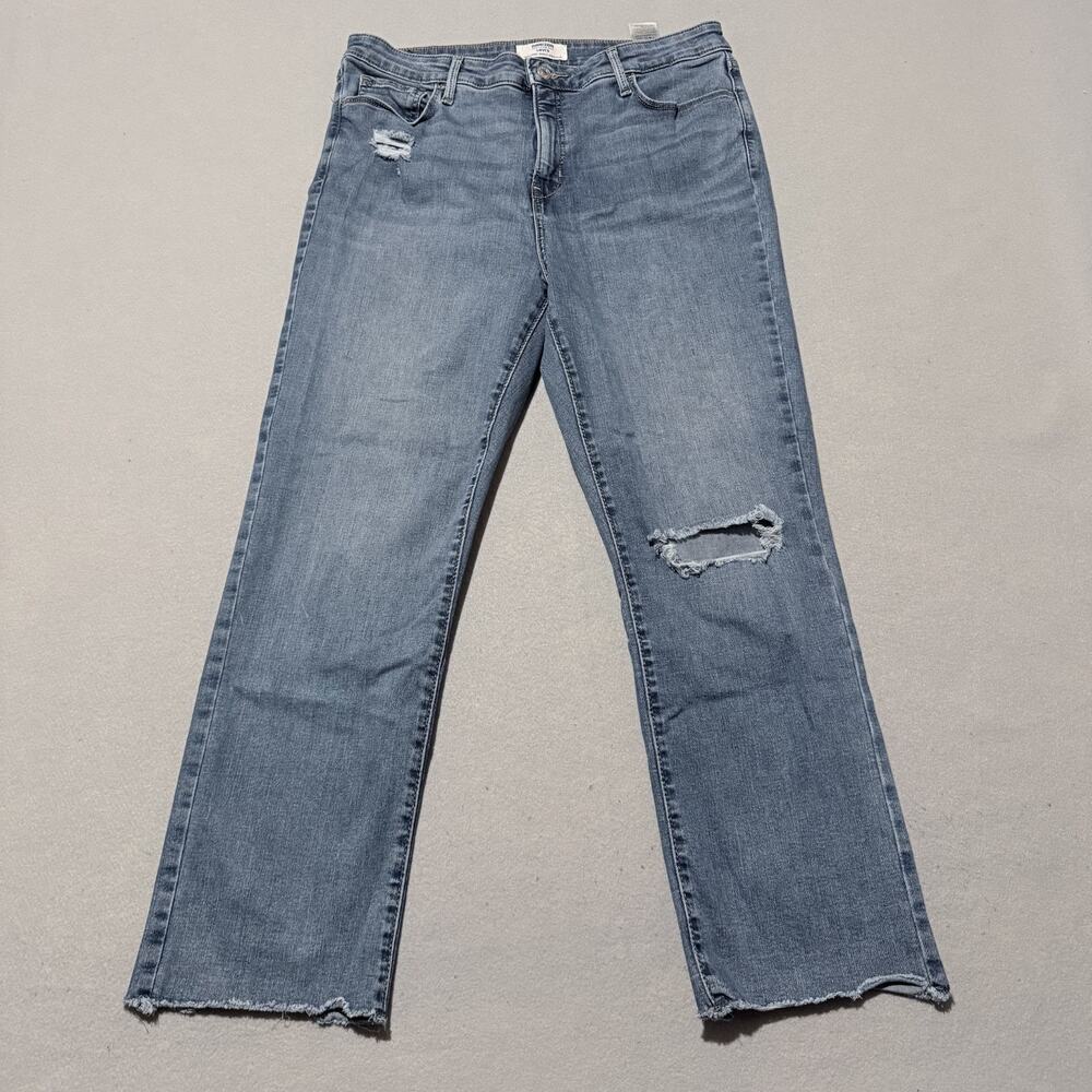 Denizen by Levi's High-Rise Ankle Jeans Denim Straight Distressed Frayed - 12